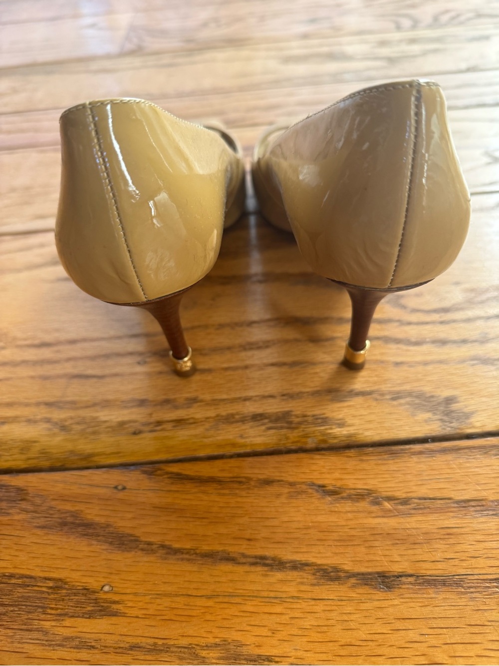 TORY BURCH beige rounded peep toe pumps high heels shoes size 9 - Picture 3 of 6